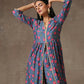 trueBrowns Blue Pink Printed Silk Kurta Pant Set | Swadesiicart