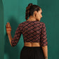 trueBrowns Black Muslin Silk Diamond Printed Deep V-Neck Blouse | Swadesiicart