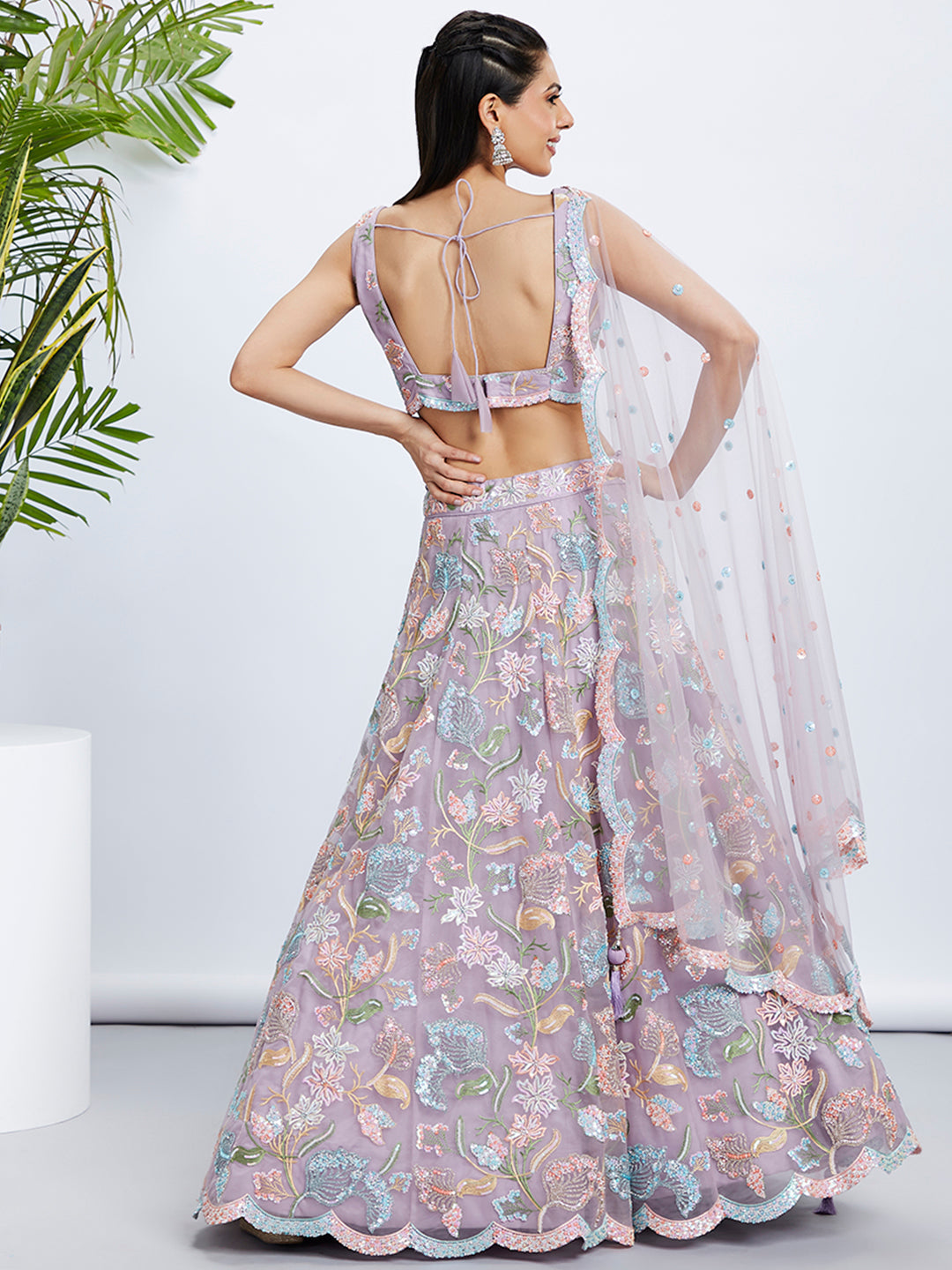 House of Panchhi Pink Chiffon Sequins And Thread Embroidery Lehenga Choli & Printed Dupatta | Swadesiicart