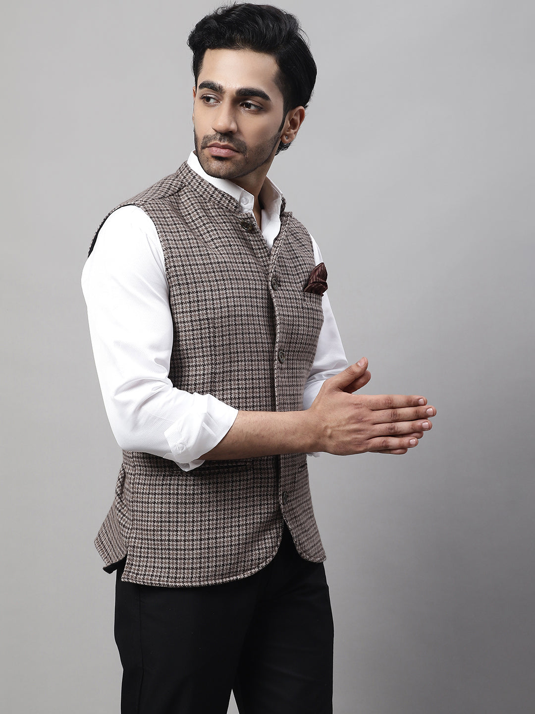 Even Apparels Men's Beige Pure Wool Nehru Jacket | Swadesiicart