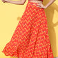 InWeave Women's Orange Bandhej Pleated Skirt - Swadesiicart