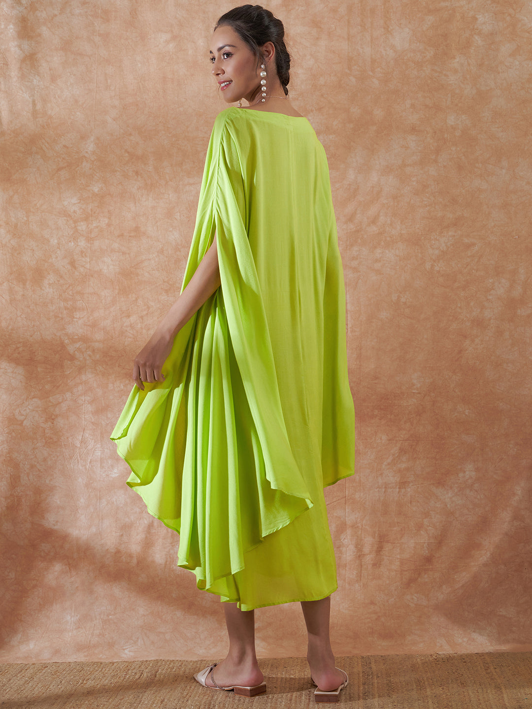 InWeave Lime Green Rayon Cowel Style Kaftan - Swadesiicart