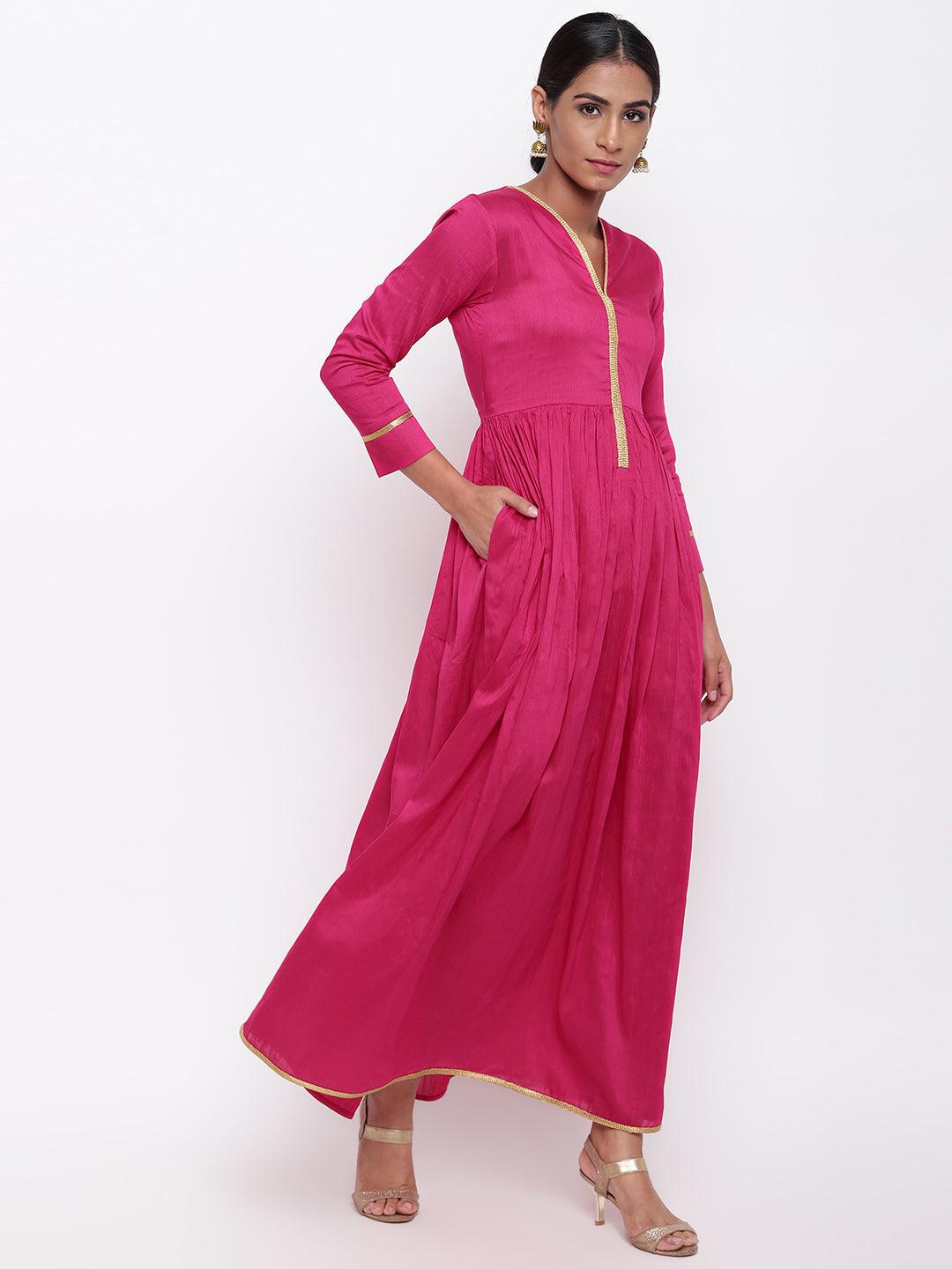trueBrowns Pink Gold Lace Dress | Swadesiicart
