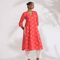 trueBrowns Orange Cotton Floral Embroidered Kurta Set | Swadesiicart