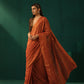trueBrowns Rust Cotton Gold Lurex Striped Ready to Wear Saree | Swadesiicart