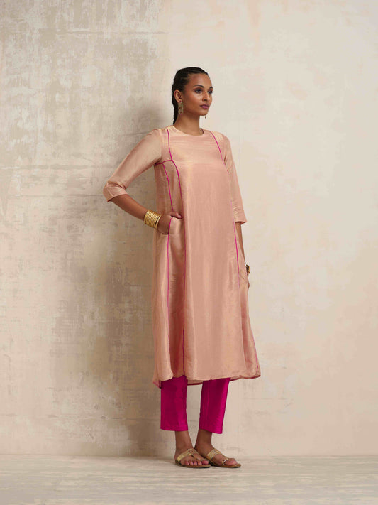 trueBrowns Blush Pink Tissue A-line Kurta Set | Swadesiicart