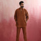 trueBrowns Men's Brown Cotton Shirt Collar Stylized Kurta Co-ord set - Swadesiicart