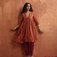 trueBrowns Orange Print Anarkali Kurta Co-ord Set - Swadesiicart