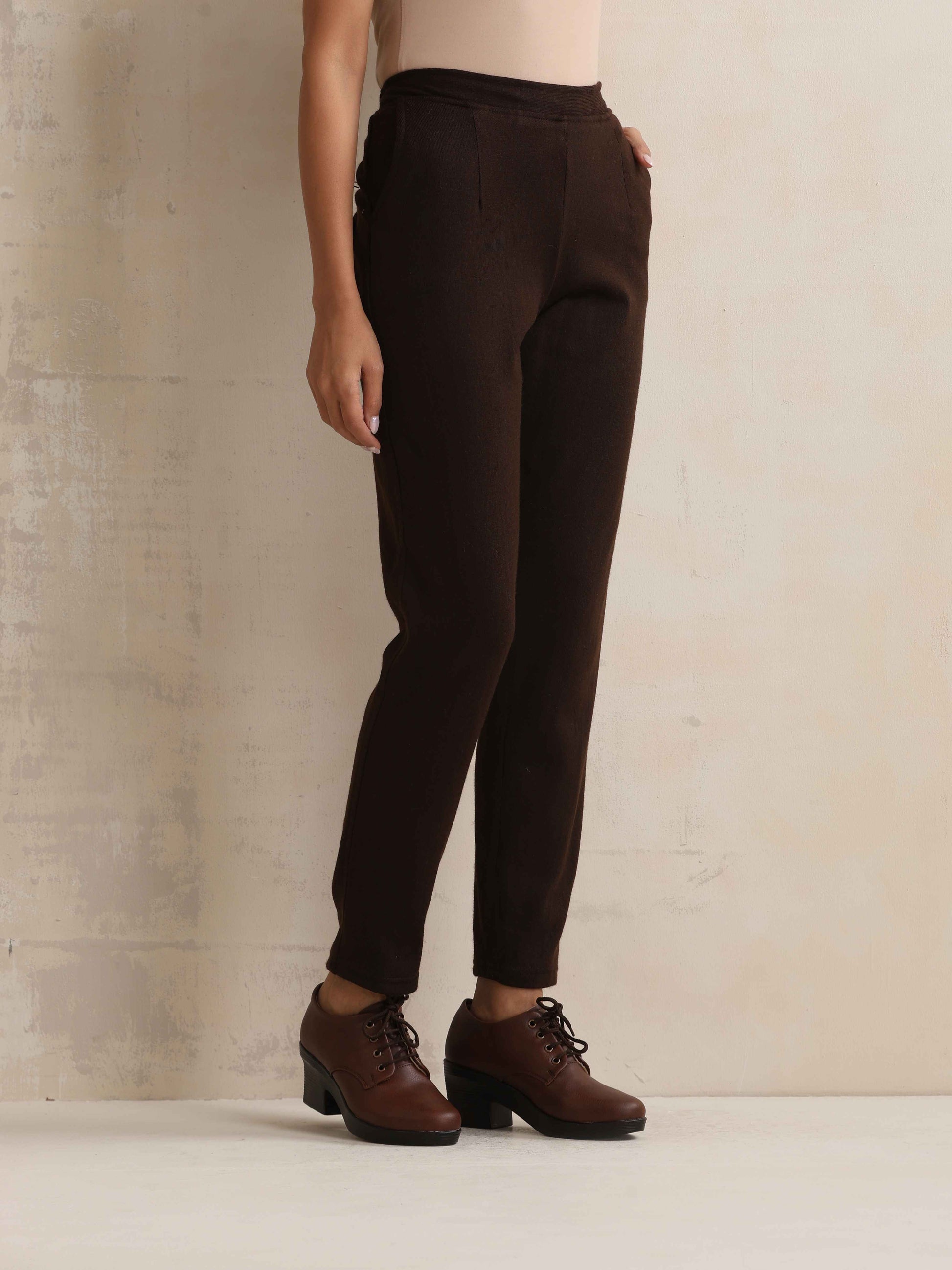 trueBrowns Brown Woollen Pants | Swadesiicart