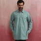 trueBrowns Men's Aqua Blue Cotton Shirt Collar Stylized Kurta | Swadesiicart