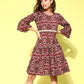 InWeave Women's Wine Pink Ikkat Print Short Dress - Swadesiicart