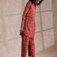 trueBrowns Rust Red Bagru Fish Print Cotton Gathers Co-Ord Set - Swadesiicart