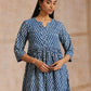trueBrowns Indigo Dabu Zig-Zag Lines Print Cotton Flared Kurta Pant Set | Swadesiicart