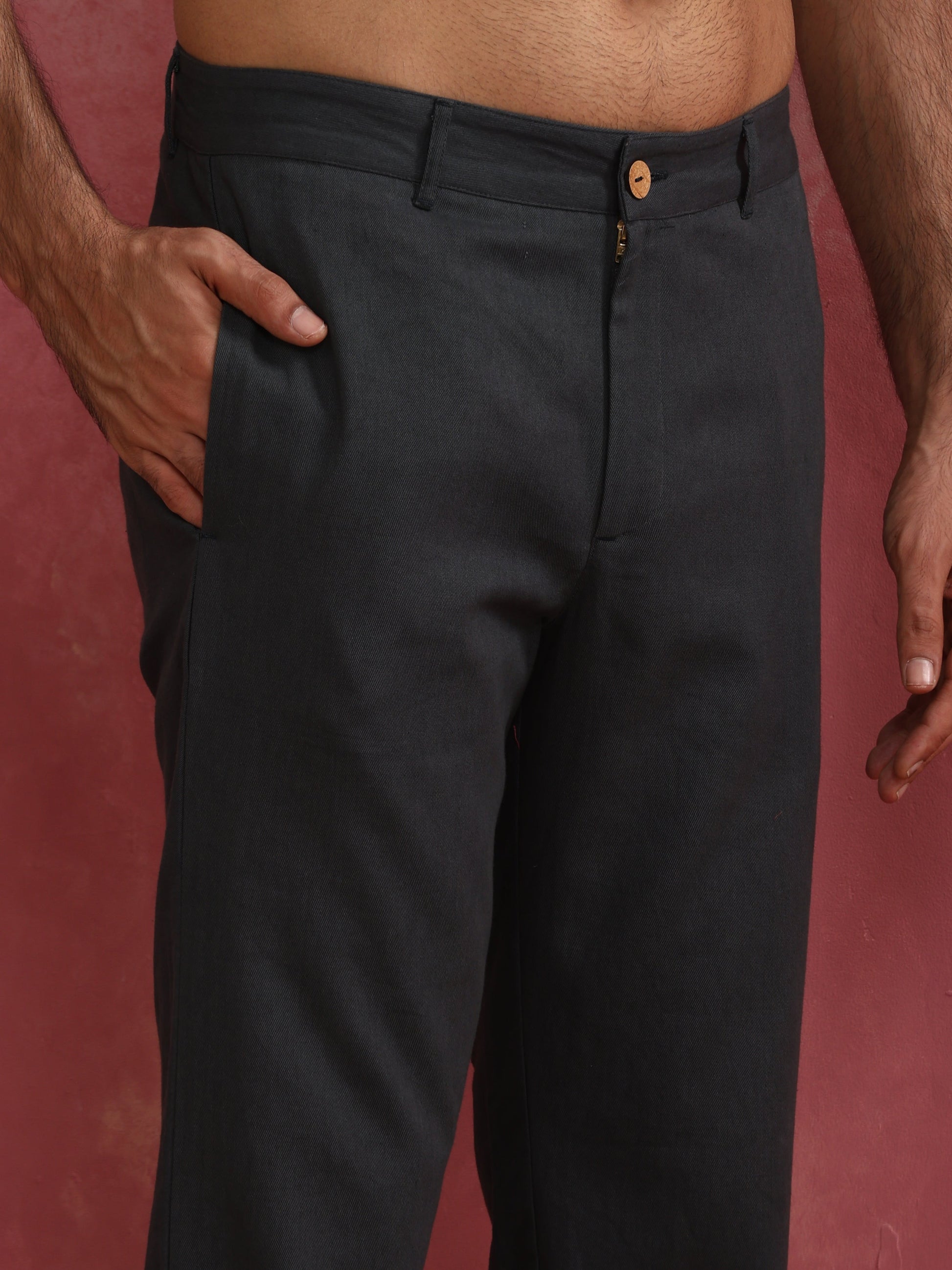 trueBrowns Men's Charcoal grey Cotton Twill Pants | Swadesiicart