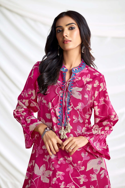 BulBul Preha Fuschia Chanderi Co-Ord Set - Swadesiicart