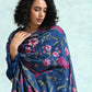 trueBrowns Blue Printed Velvet Shawl | Swadesiicart
