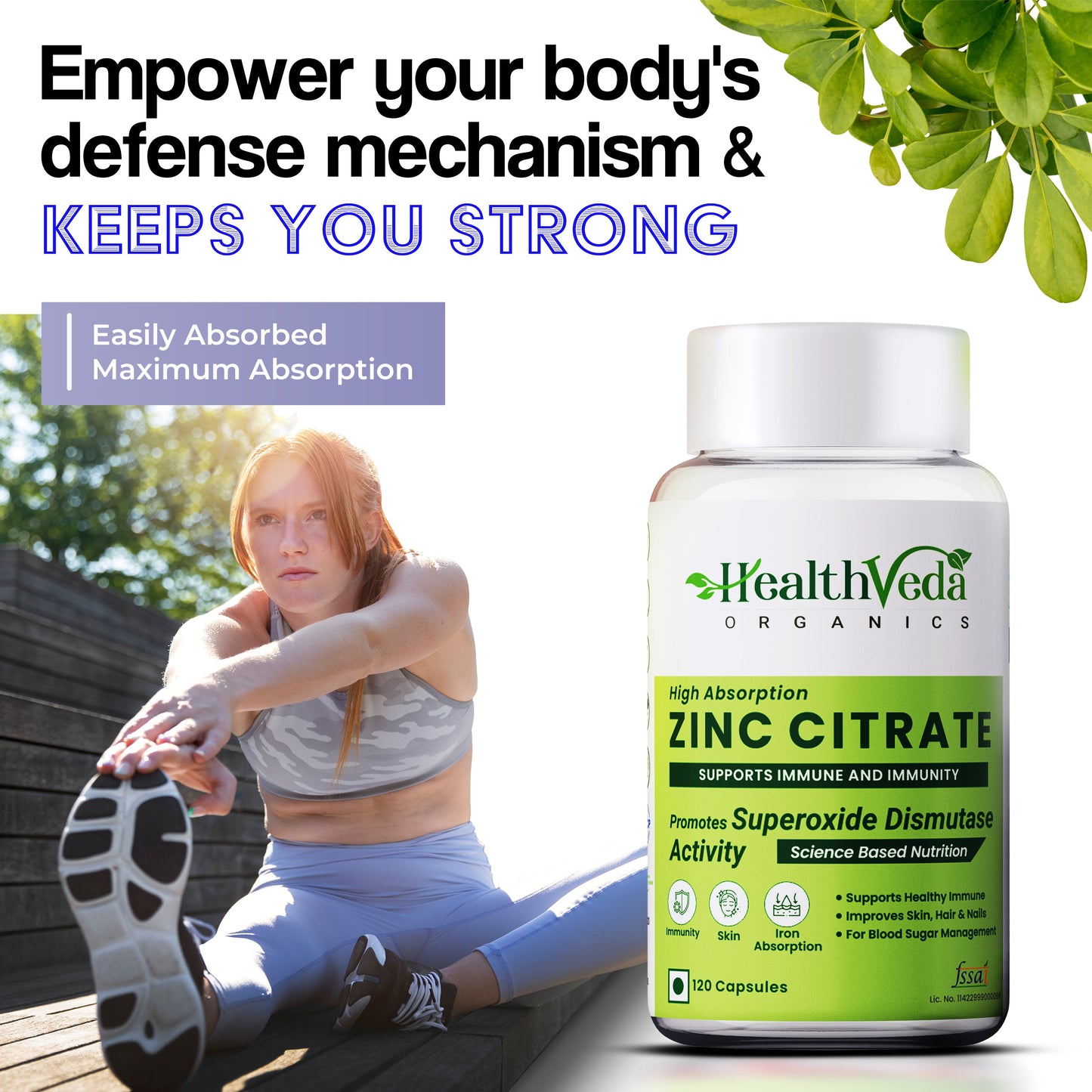 Health Veda Organics Zinc Citrate Veg Capsules - Swadesiicart
