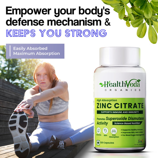 Health Veda Organics Zinc Citrate Veg Capsules - Swadesiicart