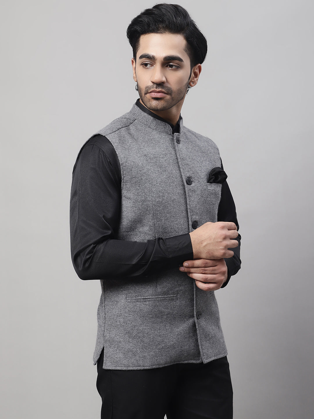 Even Apparels Men's Grey Pure Wool Nehru Jacket | Swadesiicart