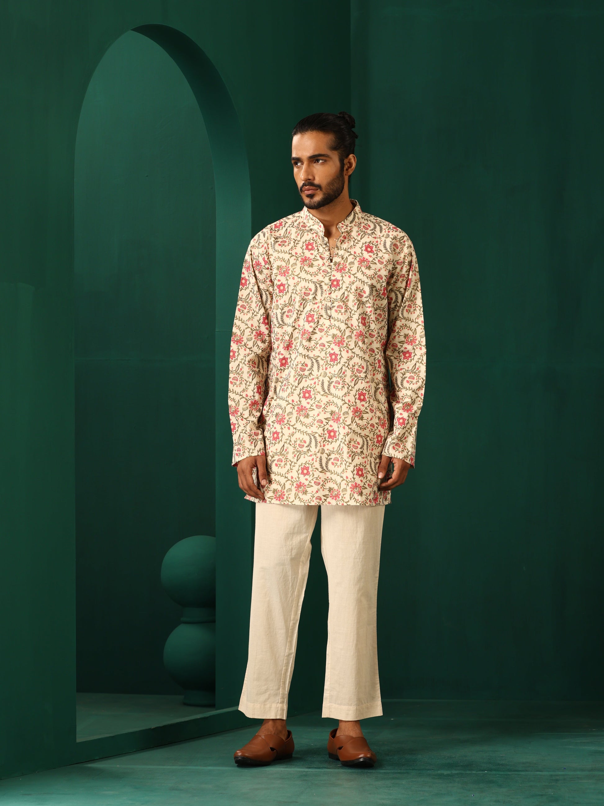 trueBrowns Men's Pink Floral Cotton Printed Co-ord Set - Swadesiicart