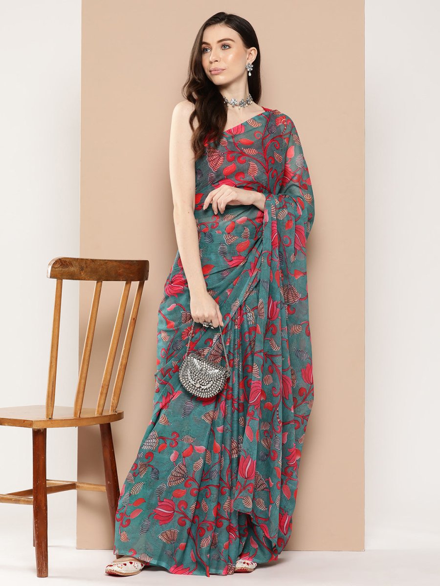 Ahalyaa Floral Poly Chiffon Saree | Swadesiicart