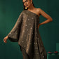trueBrowns Grey Diamond Viscose Silk One-Shoulder Kurta Pant Set | Swadesiicart