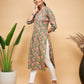 InWeave Women's Green Pink Floral Angrakha Straight Kurta - Swadesiicart