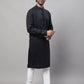 Even Apparels Black Pure Cotton Kurta With Band Collar | Swadesiicart