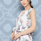 InWeave Women's White Floral Paisley Print Long Frill Dress - Swadesiicart