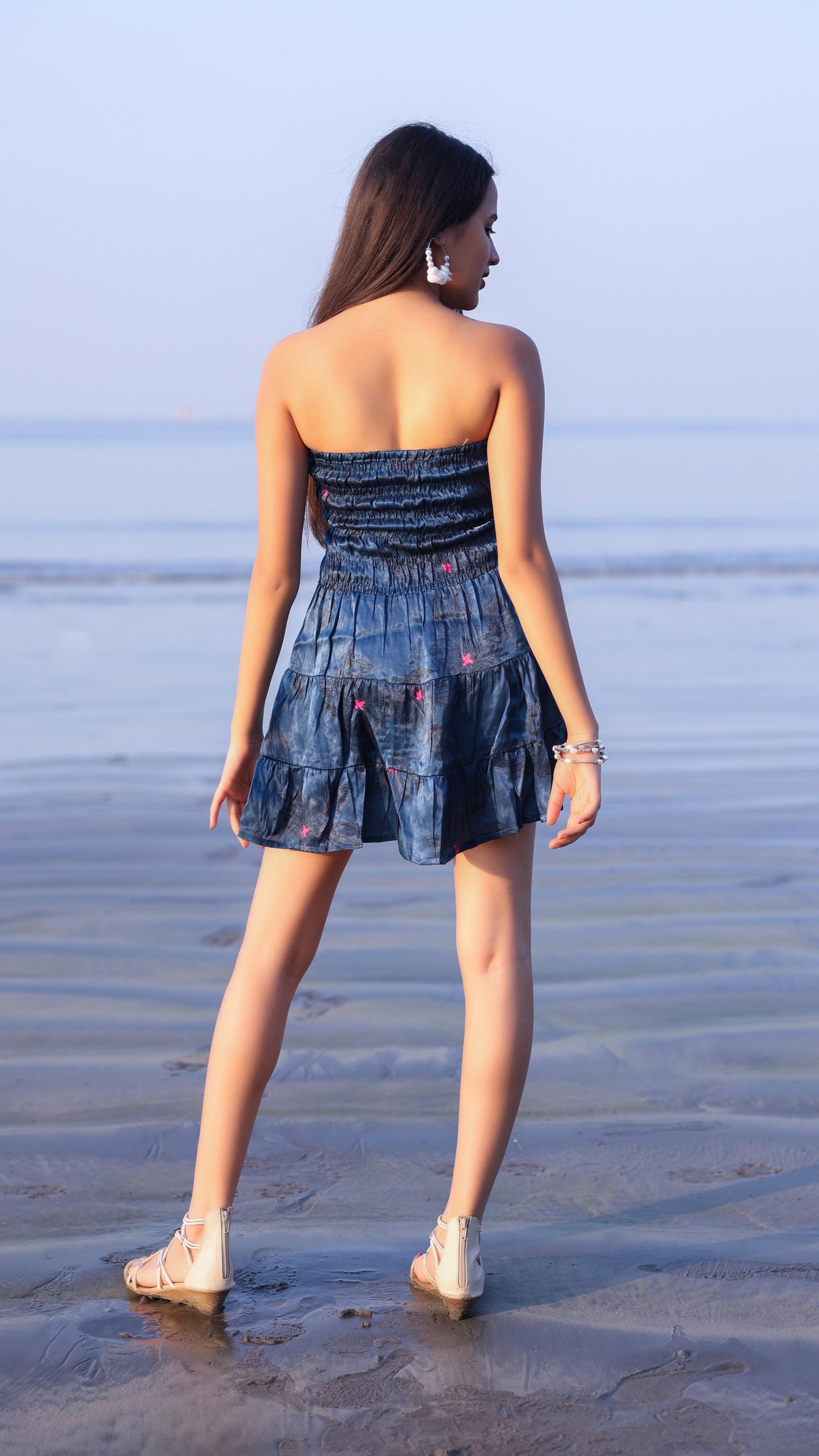 Noroke Modal Steel Blue Printed Mini Tiered Dress | Swadesiicart