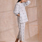 trueBrowns Grey On White Ikat Print Cotton Baggy Sleeve Co-Ord Set - Swadesiicart