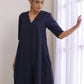 trueBrowns Blue Slub High Slit Kurta Pant Set | Swadesiicart