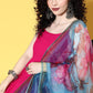InWeave Strappy Set In Fuchsia With Blue Fuchsia Organza Dupatta - Swadesiicart