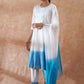 InWeave Women's White Lurex Blue Dye Patch Gota Anarkali Kurta Set W Dupatta - Swadesiicart