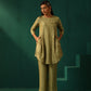 trueBrowns Green Square Viscose Silk Side Gathered Co-ord Set - Swadesiicart