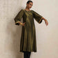 trueBrowns Olive Green Tissue Flared Anarkali Kurta Set | Swadesiicart
