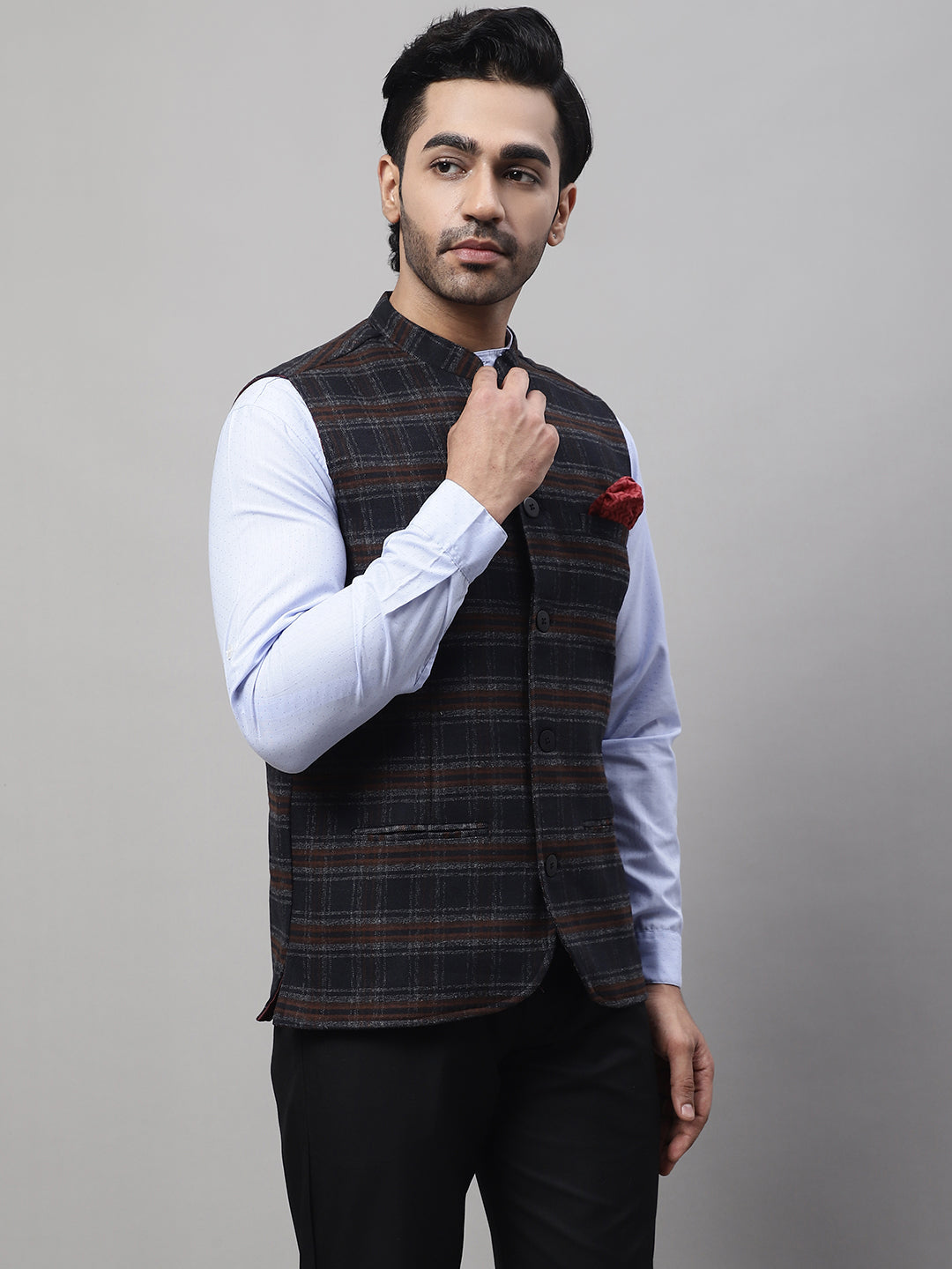 Even Apparels Men's Black Nehru Jacket With Welt Pockets | Swadesiicart