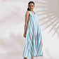trueBrowns Green Cotton Multi Stripe Flared Dress | Swadesiicart
