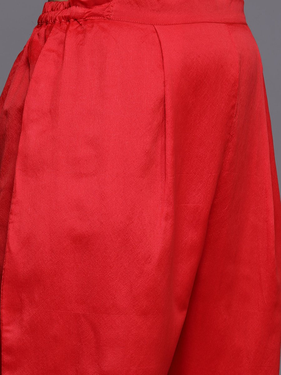 Ahalyaa Women Red Ethnic Motifs Kurta with Trousers | Swadesiicart