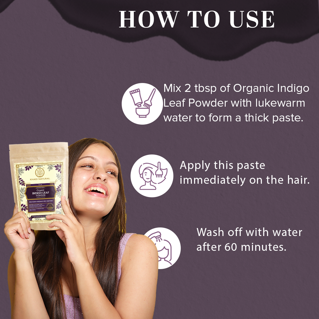 Khadi Natural Organic Indigo Leaf Hair Color Powder - 100% Natural - 100gm