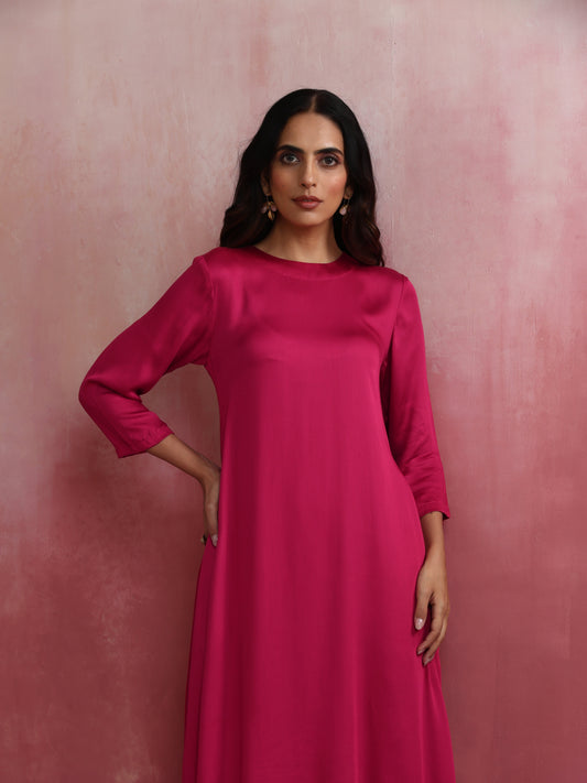 trueBrowns Magenta Highlow Modal Kurta Set | Swadesiicart