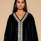 trueBrowns Black Velvet Embroidered Kaftan Kurta Set | Swadesiicart