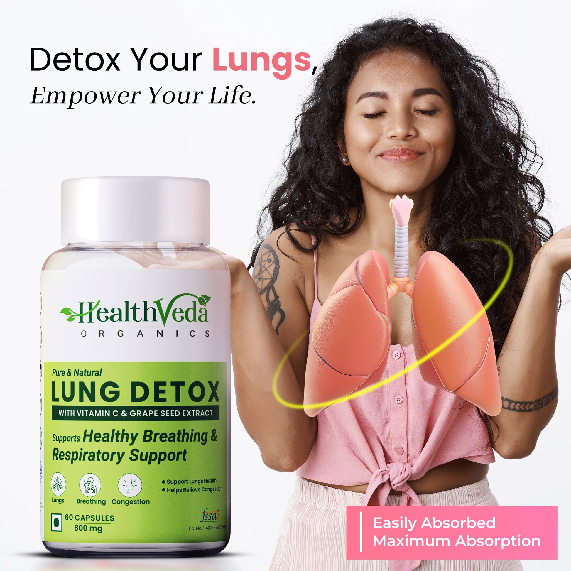 Health Veda Organics Lung Detox Veg Capsules - Swadesiicart