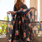 Pomcha Jaipur Red And Black Organza Anarkali Set | Swadesiicart