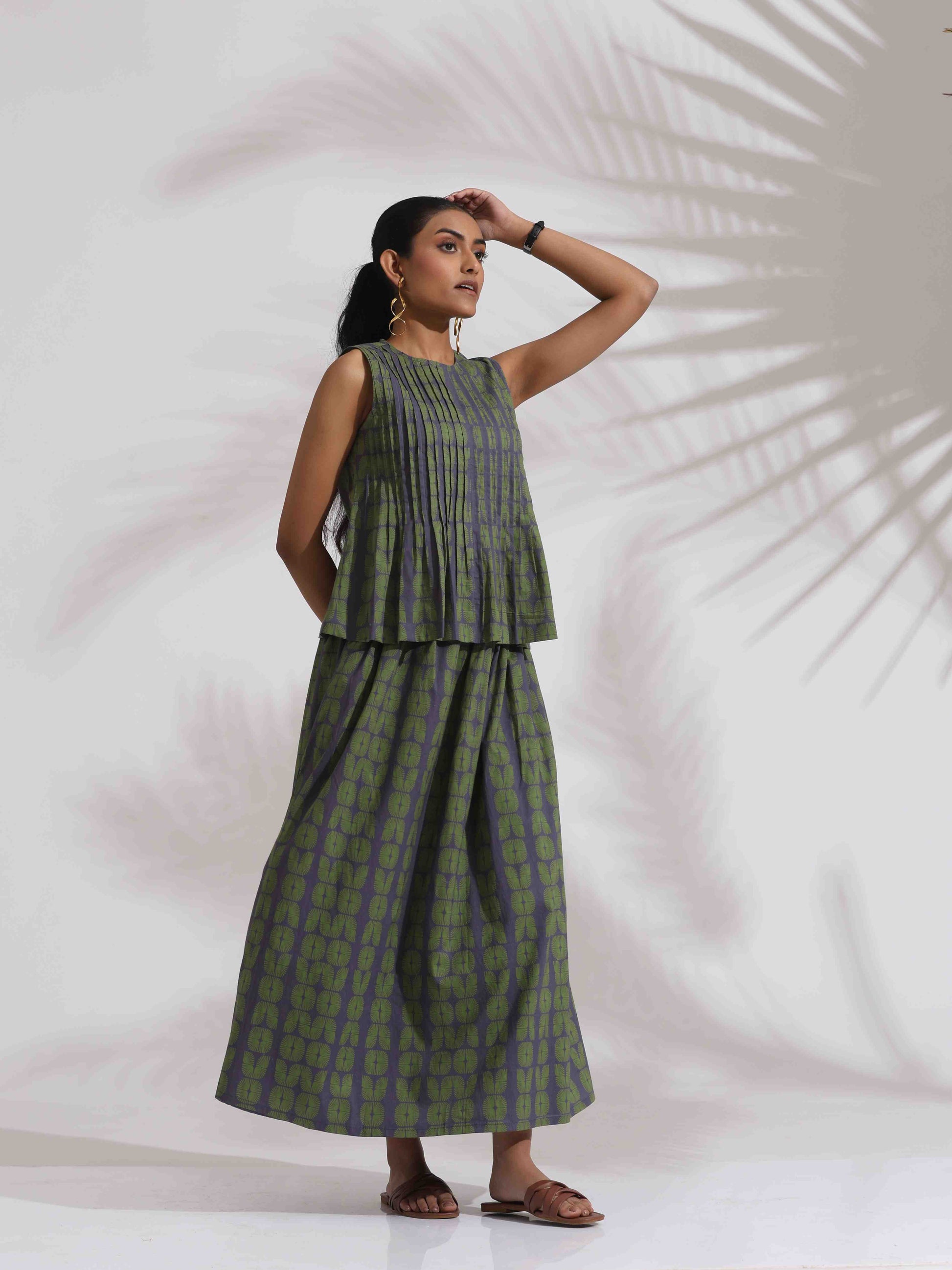 trueBrowns Grey Cotton Skirt Co-ord Set - Swadesiicart