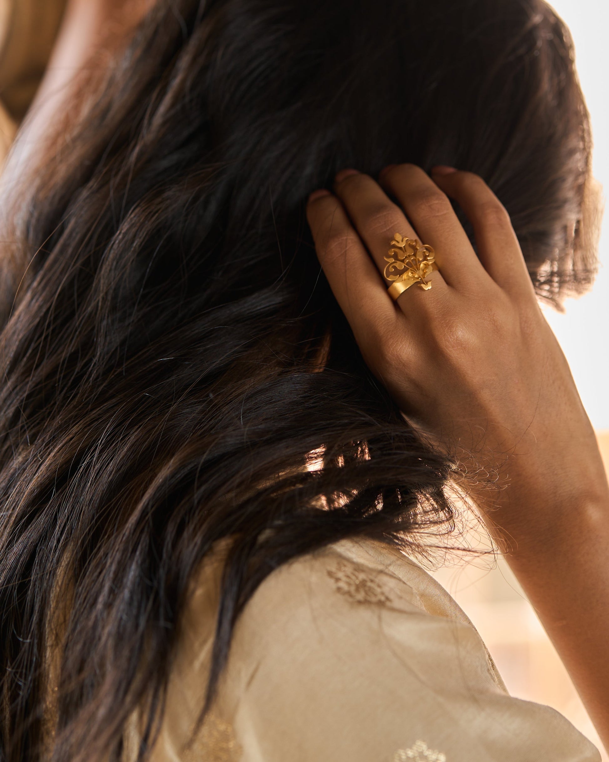 trueBrowns Gold-Polished Small Leaf Ring | Swadesiicart