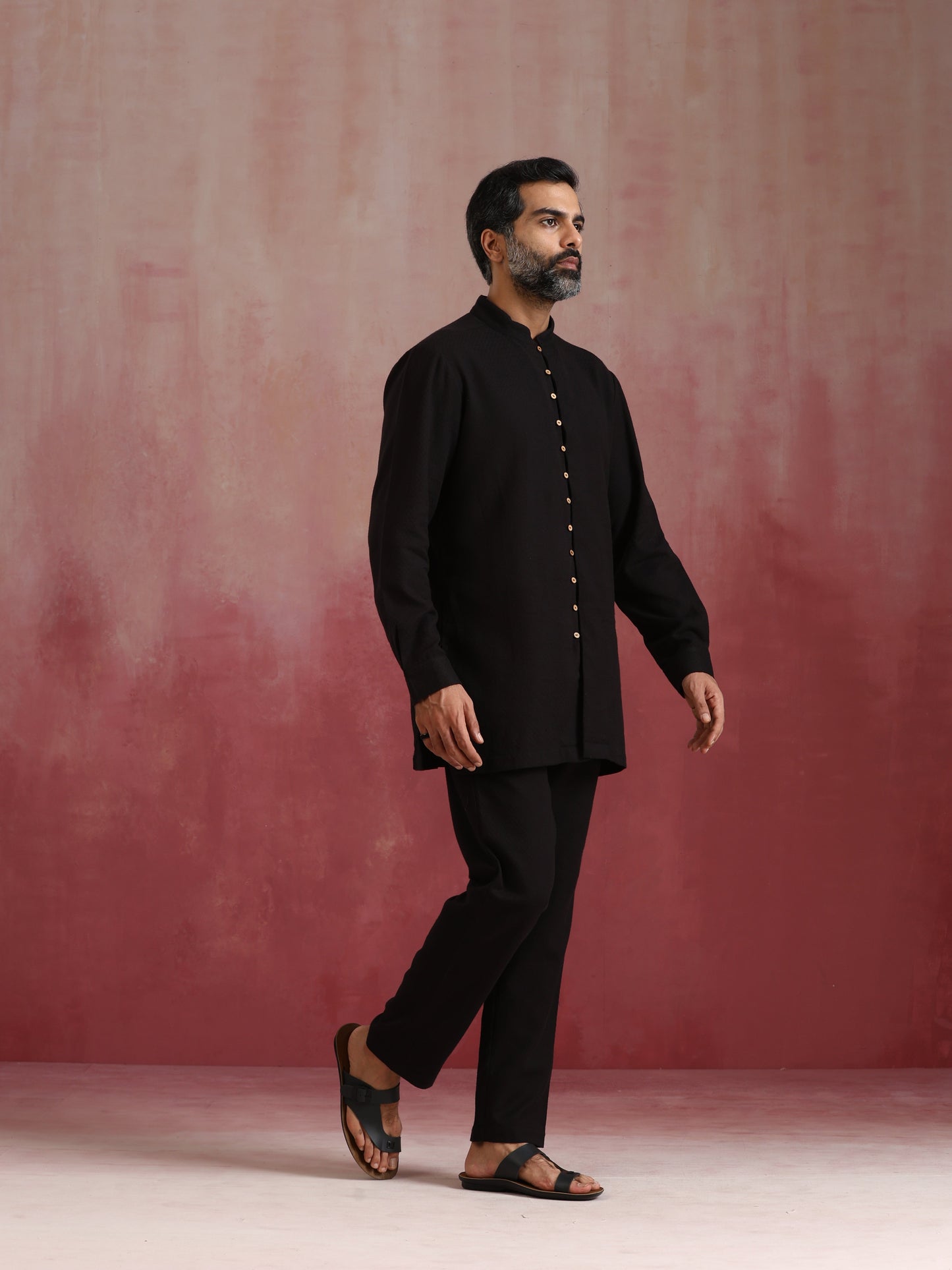 trueBrowns Men's Black Cotton Dobby Kurta Co-ord Set - Swadesiicart