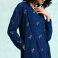 trueBrowns Blue Embroidered Velvet Overlay Jacket | Swadesiicart