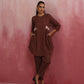 trueBrowns Brown Cotton Dobby Kurta Co-ord set - Swadesiicart