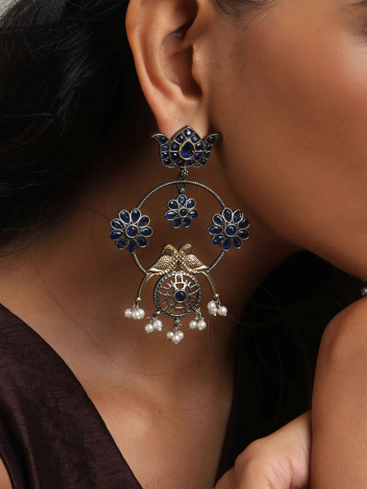 trueBrowns Silver Tone Chandbali Earrings - Swadesiicart